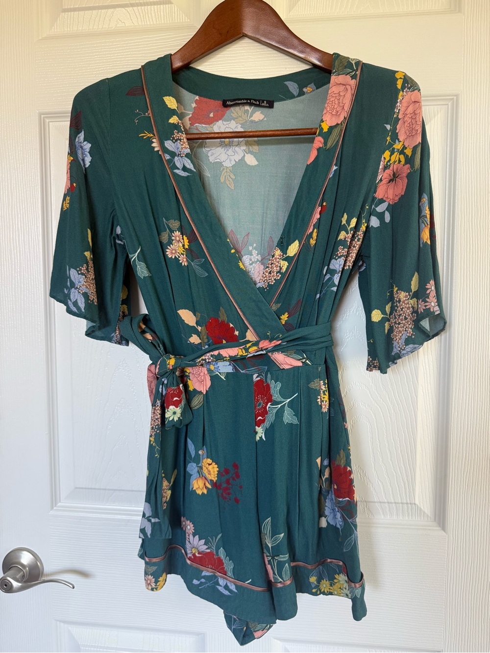 Abercrombie & Fitch Teal Floral Wrap Romper